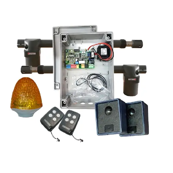 PROTECO KIT-ASTER NEW-3 szárnyaskapu mozgató szett 2m kapuszárnyig 230V - Q80A vezérlés, RF40 infra, 2db ANGIE távirányító, PRLPIOR villogó
